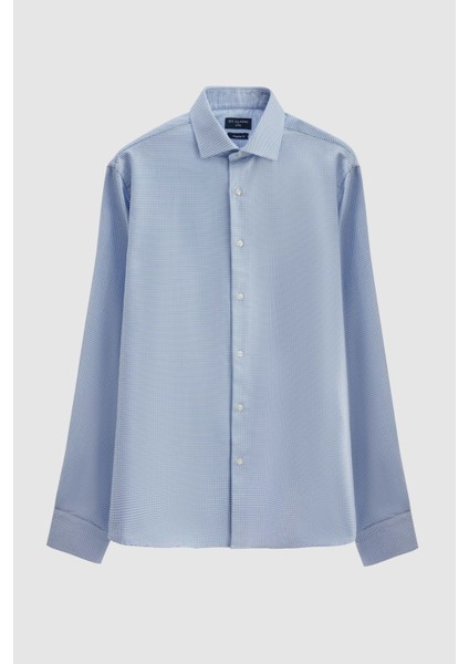 Ds Damat Regular Fit Mavi Çizgi Desenli Gömlek