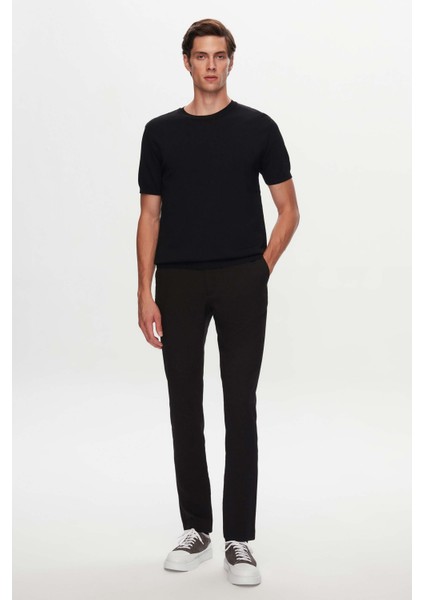 Slim Fit Siyah Düz Örgü Rayon Triko T-Shirt
