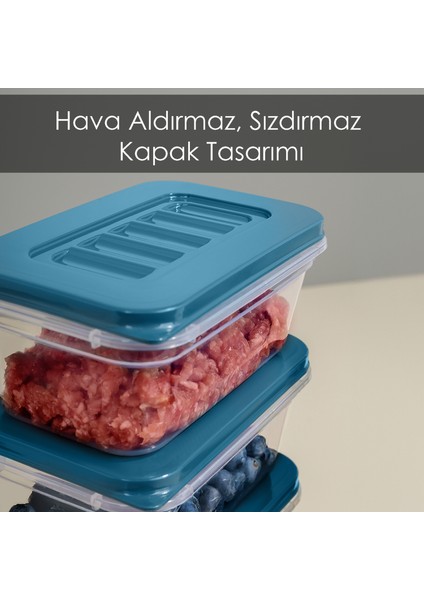 6'lı Buzdolabı Düzenleyici Organizer - Mikrodalga ve Difrize Uygun Saklama Kabı - 6X240ML Mavi