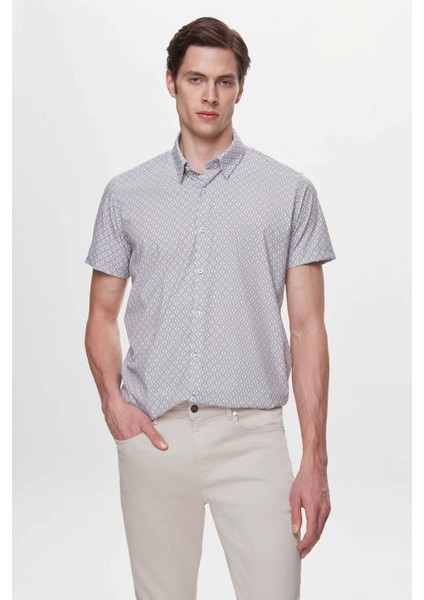 Slim Fit Taş Baskılı Easy Iron Gömlek