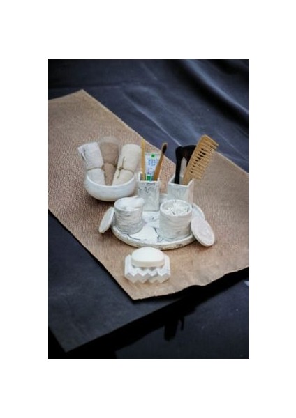 Marble Serisi Tepsili Beton Banyo Seti,pamukluk,havluluk ve Sabunluk Set