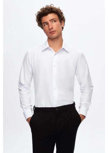Ds Damat Slim Fit Beyaz Armürlü Gömlek