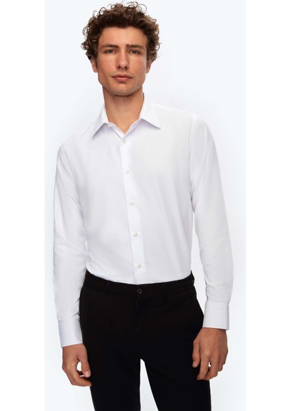 Ds Damat Slim Fit Beyaz Armürlü Gömlek modelleri