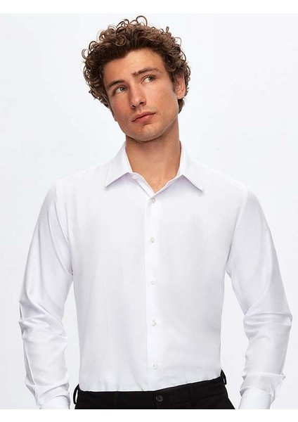 Ds Damat Slim Fit Beyaz Armürlü Gömlek fırsatları