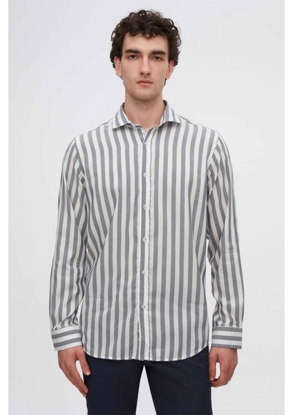 Ds Damat Comfort Lacivert Çizgi Desenli Gömlek