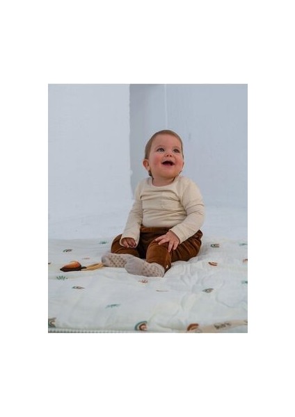 Oyun Matı Cift Tarafli Müslin ve Waffle Kumas Ici Dolgulu 100% Pamuk Gökkusagi Desen