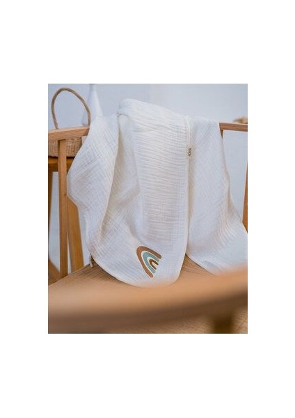 Müslin Battaniye Bebek 100% Pamuk 4 Kat Müslin Gökkusagi Nakis Detayli fiyatları