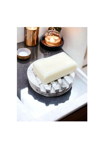 Yuvarlak Mermer Desen Beton Mutfak Banyo Tuvalet Katı Sabunluk