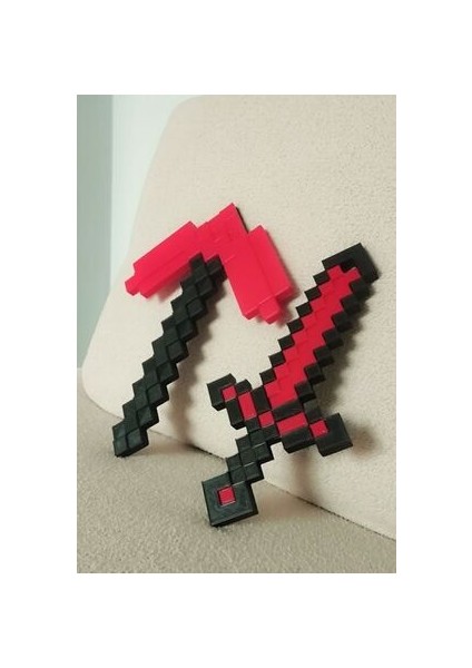 BURSA3DFILAMENT Oyuncak Red Stone Kılıç-Kazma Ikili Set/minecraft Çocuk Oyuncak Ikili Set 25 cm