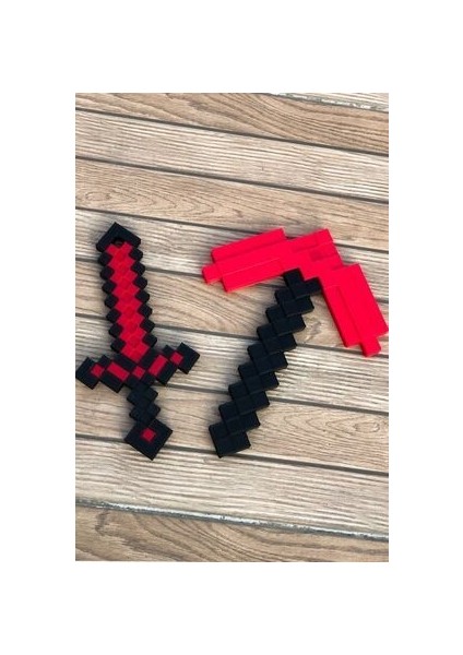 BURSA3DFILAMENT Oyuncak Red Stone Kılıç-Kazma Ikili Set/minecraft Çocuk Oyuncak Ikili Set 25 cm