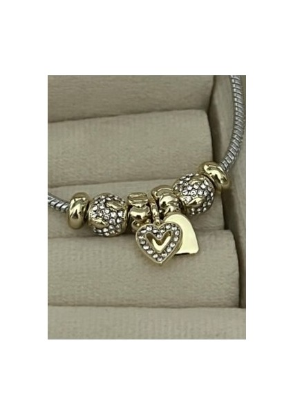 Pndora Modeli Zirkon Taşlı Kalp Charmlı Bileklik fiyatları