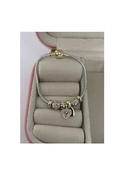 Pndora Modeli Zirkon Taşlı Kalp Charmlı Bileklik modelleri