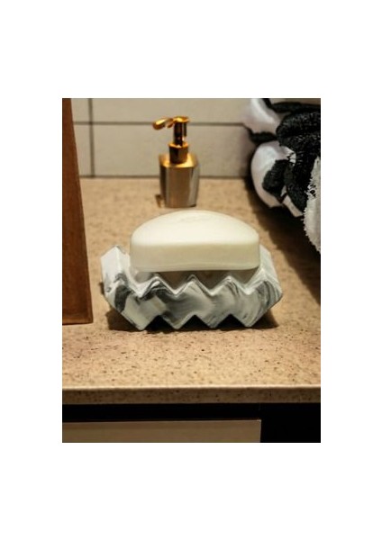 Dekoratif Zigzag Mermer Desen El Yapımı Beton Sabunluk