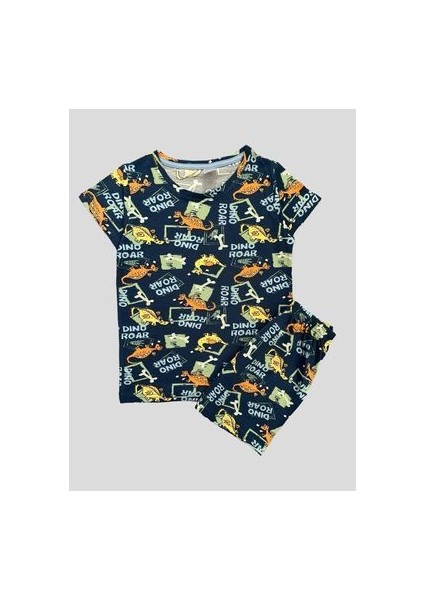 Erkek Çocuk %100 Pamuklu Dinozor Desenli Lacivert Kısa Kollu Şortlu Pijama Takımı fiyatları