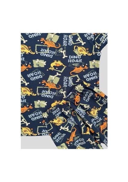 Erkek Çocuk %100 Pamuklu Dinozor Desenli Lacivert Kısa Kollu Şortlu Pijama Takımı modelleri