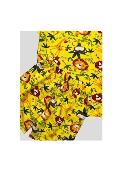 Erkek Çocuk %100 Pamuklu Safari Desenli Sarı Kısa Kollu Şortlu Pijama Takımı fiyatları