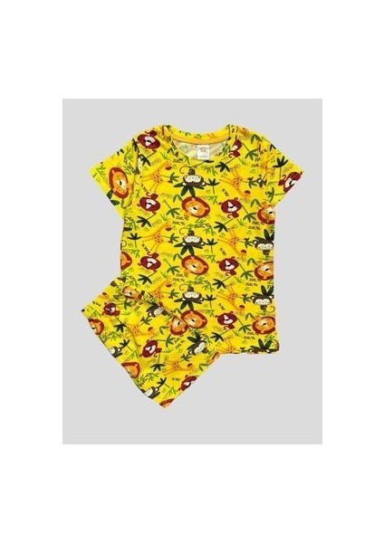 Erkek Çocuk %100 Pamuklu Safari Desenli Sarı Kısa Kollu Şortlu Pijama Takımı fırsatları
