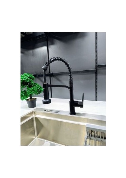 Gümüş- Siyah Spring Mutfak Için Uygun Aşağı Çekme 2 Fonksiyon Çıkışlı Mutfak Bataryası