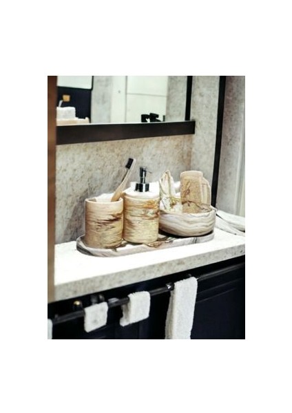 Marble Serisi 4'lü Banyo Seti,sıvı Sabunluk Diş Fırçalığı Beton Aksesuar Takım