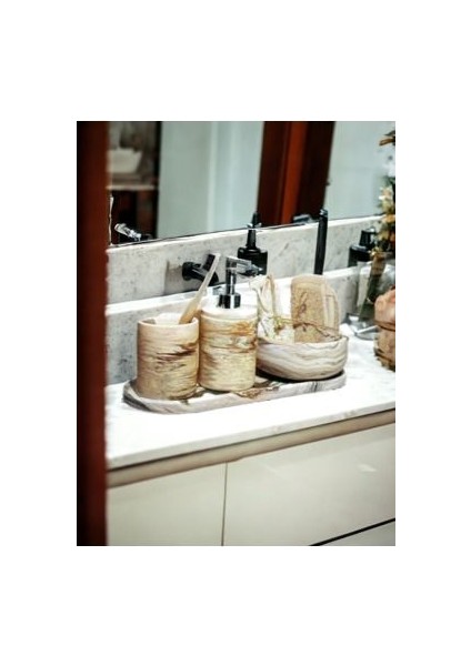 Marble Serisi 4'lü Banyo Seti,sıvı Sabunluk Diş Fırçalığı Beton Aksesuar Takım