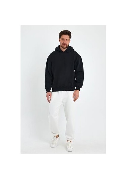 Erkek Düz Cepsiz Oversize Hoodie Sweatshırt