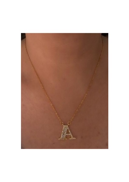 Çelik Zirkon Taşlı A Harf Kolye modelleri