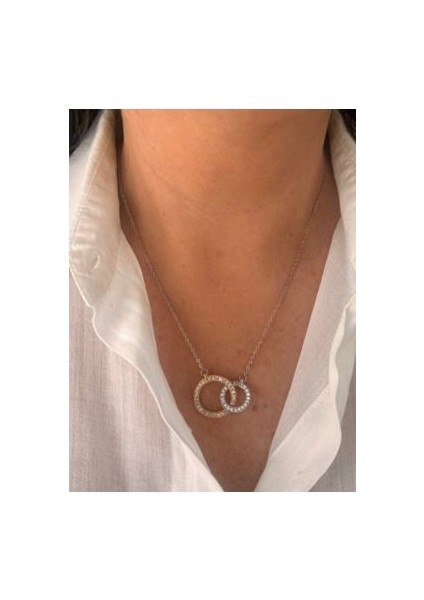 Çelik Zirkon Taşlı Halka Kolye modelleri