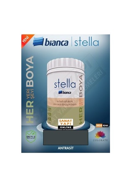 Stella Boya 1lt-Antrasit Dolap-Fayans-Cam-Plastik-Ahşap