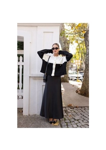 Lüks Kalite Siyah Saten Kumaş Beli Lastikli Etek Kadınlar İçin Şık Tasarım fırsatları