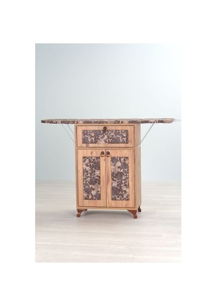 Rose Çam Katlanır Dolaplı Ütü Masası Kahverengi Çiçek Desenli fiyatları