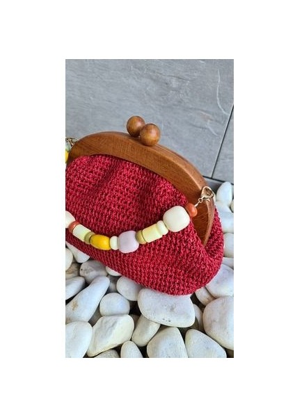 Ahşap Burslu Boncuk Saplı Renkli Clutch modelleri