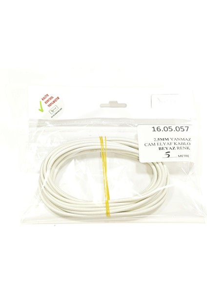 Beyaz Renk 2,5mm Cam Elyaf Örgü Yanmaz Kablo 5metre, -60/+180°C modelleri