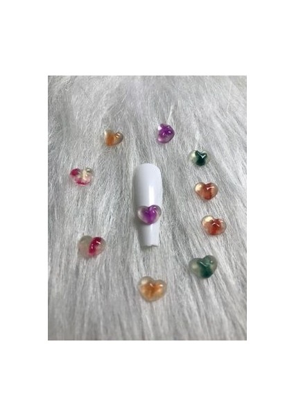 10 Adet Fosforlu Karanlıkta Parlayan Kalp Charm Tırnak Süsü