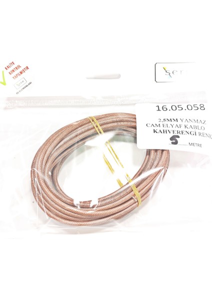 Kahverengi Renk 2,5mm Cam Elyaf Örgü Yanmaz Kablo 5metre, -60/+180°C modelleri