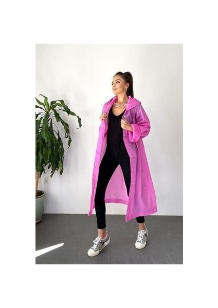 Yağmurluk Kapüşonlu Çıtçıtlı Eva Pembe Yağmurluk Unisex