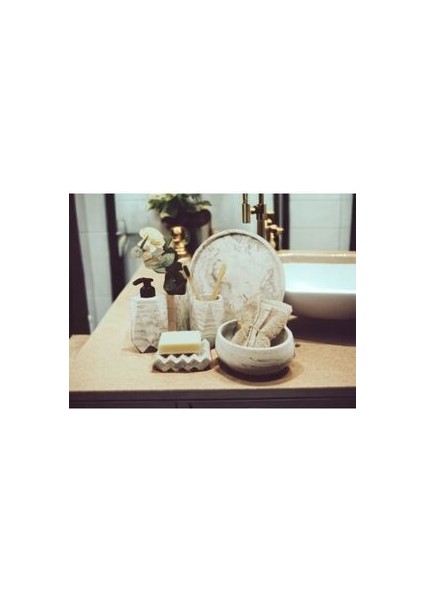 6'lı Mermer Desenli Beton Banyo Seti , Sıvı Sabunluk Diş Fırçalığı Beton Aksesuar Takım fiyatları