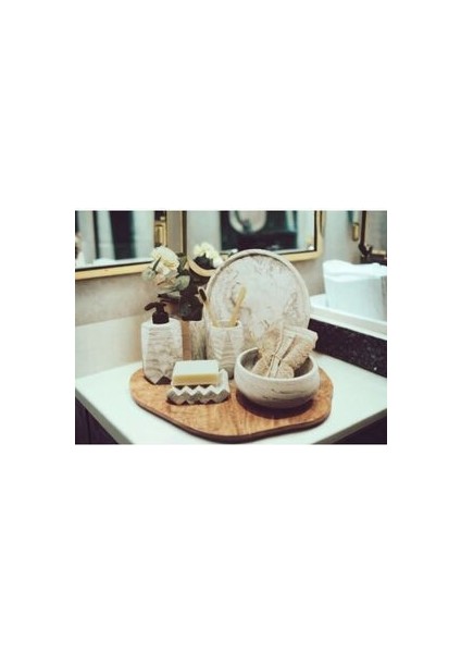 6'lı Mermer Desenli Beton Banyo Seti , Sıvı Sabunluk Diş Fırçalığı Beton Aksesuar Takım modelleri