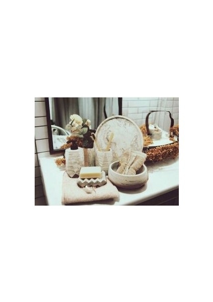 6'lı Mermer Desenli Beton Banyo Seti , Sıvı Sabunluk Diş Fırçalığı Beton Aksesuar Takım fırsatları