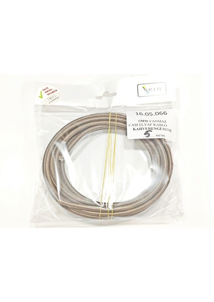 Kahverengi Renk 6mm Cam Elyaf Örgü Yanmaz Kablo 5metre, -60/+180°C modelleri