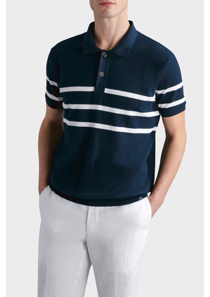 Çizgili % 100 Pamuk Regular Fit Düğmeli Polo Yaka T Shirt Erkek Polo Yaka T Shirt 24411625 201