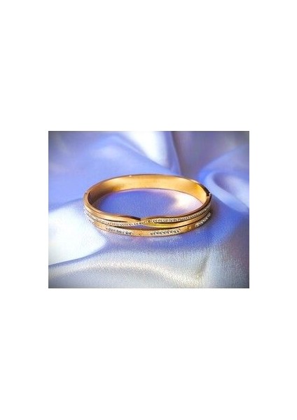 Taşlı Çelik Kelepçe Bileklik