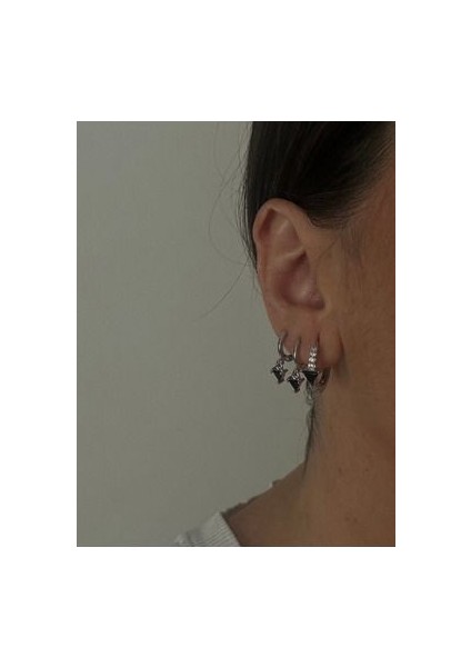 Siyah Üçgen Taşlı 3lü Set Küpe