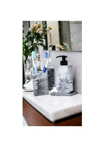 2'li Mermer Desenli Görünümlü Banyo Seti, Sıvı Sabunluk Diş Fırçalığı Beton Antrasit indirimleri