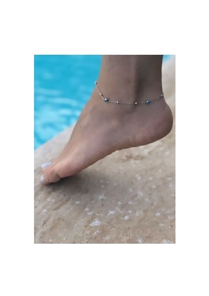 Çelik Nazar Boncuklu Gümüş Renk Halhal