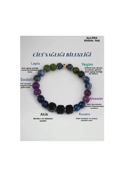 Cilt Sağlığı Bilekliği (Yeşim,lapis Lazuli, Amesist,,akik,kuvars)