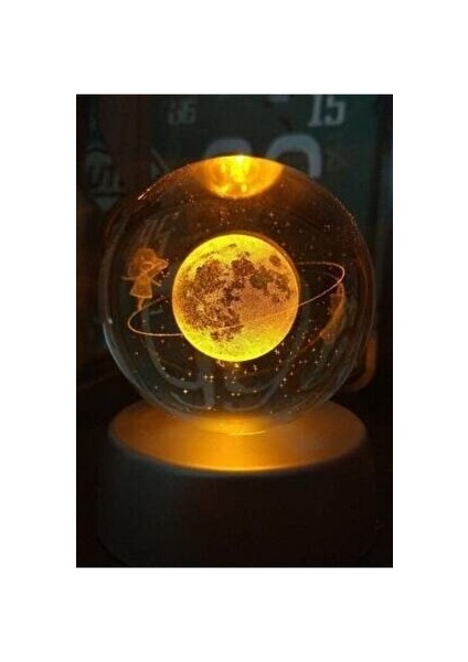 Satürn Cam Küre Renk Değiştiren Kristal Kız Küre Işıklı Küre Pilli 3D