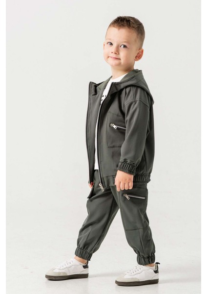 Kapüşonlu Fermuarlı Body Hediyeli 3 Parça Erkek Çocuk Ceketli Takım