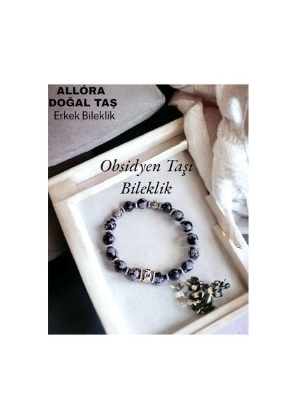 Doğal Taş Erkek Bileklik Obsidyen& Hematit Taşı