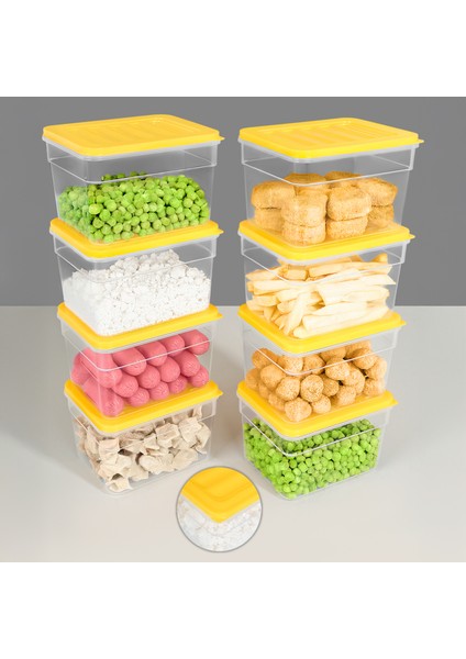 8'li Derin Buzdolabı Organizer Set Düzenleyici Saklama Kabı Mikrodalga Difriz Kabı 1100ML Sarı