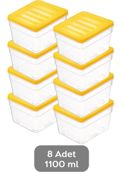 8'li Derin Buzdolabı Organizer Set Düzenleyici Saklama Kabı Mikrodalga Difriz Kabı 1100ML Sarı
